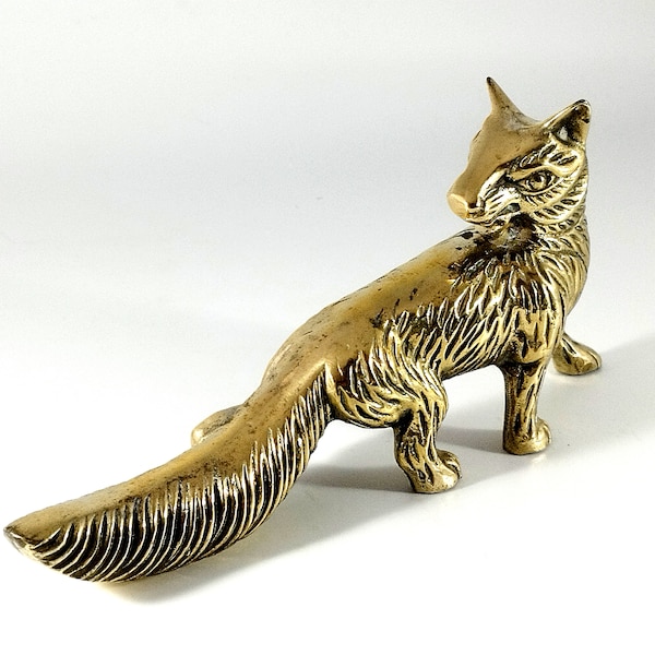 Vintage Charming Brass Fox Statue Home Decor Collectible Brass Vixen Sculpture Nursery Decor, Large Fox Office Decor 30s