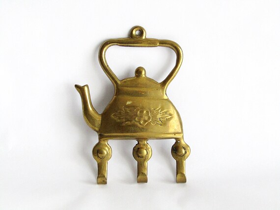 vintage brass kettle hook hanger retro brass 3 key holder | etsy