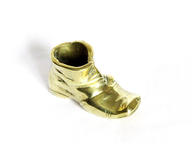 Brass Shoe Container 70s Vintage Small Brass Shoe Figurine Retro Wee Brass Shoe Toothpick Holder Retro Little Brass Shoe Collectible