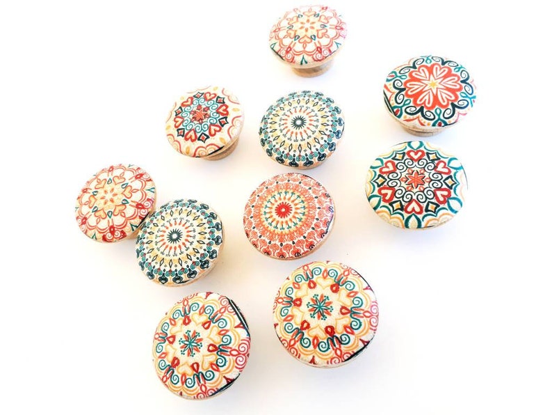 Handles Doorcabinet Buttons Furniture Hardware Boho Mandala Pink