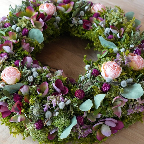 Natural-SPRING WREATH- Pussy Willow-Moss-Eucalyptus-Roses-Hydrangea- PUSSY Willow wreath handmade evergreen Rustic Decoration Flower wreath