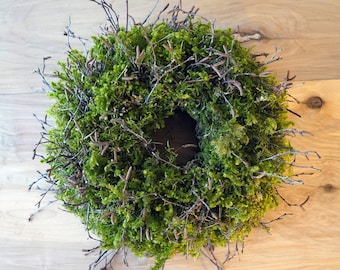 GREEN-MOSS-Simple Fluffy Moss Wreath-100% NATURAL Green moss-Birch Twig Spring-Summer handmade-handwoven green-moss-wreath Rustic Decoration