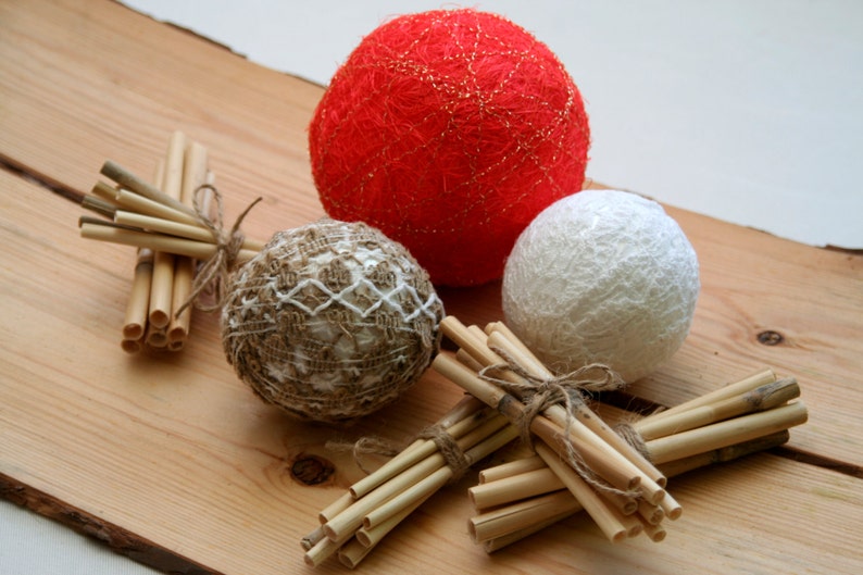 SUNRISE Decorative Bowl vase filler BALLS-Decorative Natural home ball Orange natural Spring decoration-LACE balls-thatch sticks-sisal