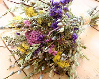 FLORES SILVESTRES -Pussywillow Natural seco Flor amarilla-hierba verde-Limonium-Arreglo floral-BODA Rústica Boho-Rústica Decoración natural