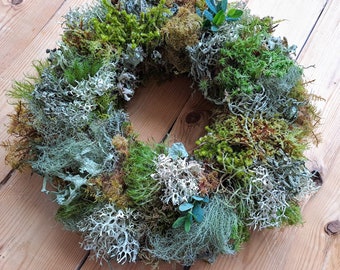 NATURAL-MOSS Spring Wreath-Simple ALIVE green-grey Wreath-100% Natural Green moss Spring-Summer handmade-handwoven Rustic Decoration