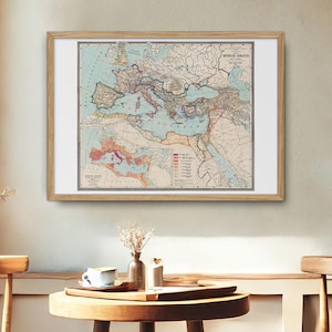Carte vintage de l'Empire romain (Imperium Romanum) - carte numérique restaurée de 1889 - impression d'art mural antique historique - téléchargement imprimable