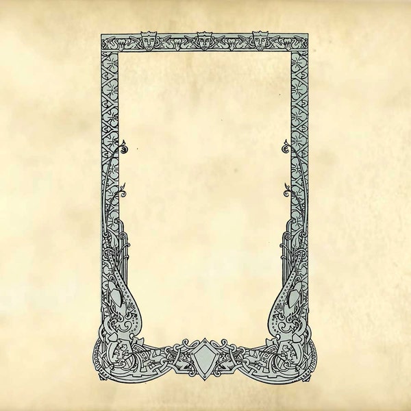 Nordic Ornamental frame 'norræna viking edition' with kings and creatures - Printable Digital Download Antique Vintage Clip Art Frame