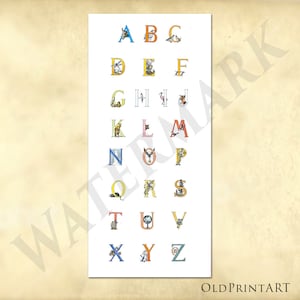 Vitage ABC Poster - Alphabet Poster - Alphabet Wall Art - Alphabet Print - ABC Alphabet Letters from old book - Printable Descargar
