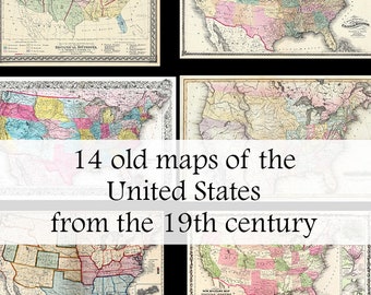 19th Century US Maps – Vintage United States Prints (Digital Download)