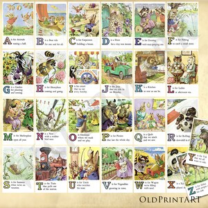 Old Vintage Animal ABC Cards - School ABC cards - Educational Flash Cards for Learning - Alphabet Letter Cards - Descarga imprimible