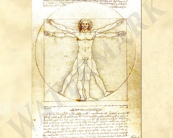 Leonardo da Vinci beautiful replica his Vitruvian Man - sketch - codex - antique repro digital download