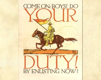 WW1 Recruitment Poster – Soldier on Horseback, US Army (Printable Download)