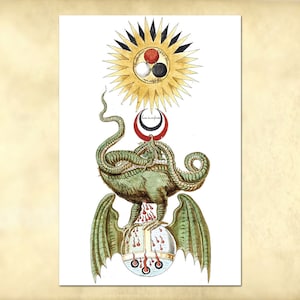 Dragon from alchemical scrolls of Sir George Ripley - Wyvern - Medieval Lindorm Dragon - Alchemy