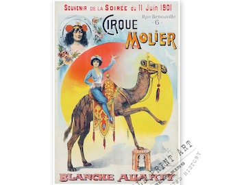 Vintage Circus Poster – Blanche Allarty Camel Act, Cirque Molier (Printable Download)