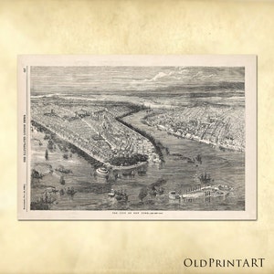 Alte Vintage VogelAuge von New York von 1855 - Vintage U.S. Atlas Karte - New York City Karte - Druckbarer Download