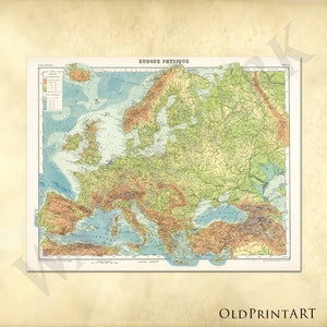 Vecchia mappa colorata dell'Europa - Mappa dell'Atlante scolastico Europa - Europa / Europa mappa - Alta risoluzione - Stampabile Download