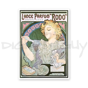 Art Nouveau Perfume Poster - Lance Parfum Rodo by Alphonse Mucha - Vintage Digital Download - French Advertising Wall Art
