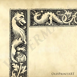 Antique Ornatement Frame - medieval dragon - Printable Digital Download - Vintage - Clip Art Decoupage papercraft scrapbook