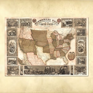 Pictorial Map Of The United States from 1849 - Vintage U.S. Atlas Map - Printable Download