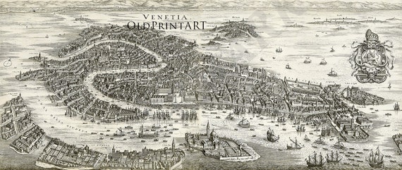 Carte Historique De Venise Italie Par Mortier 1704 - Reproduction Décorative 23 X 57,50 Cm - Roulée Dans Un Tube