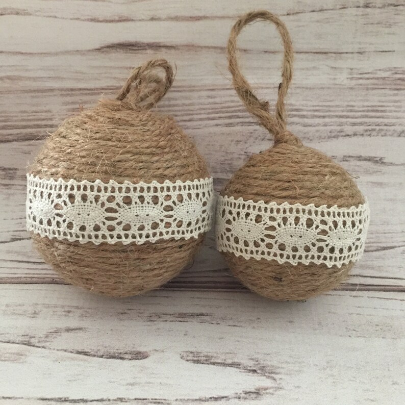 Twine Christmas Ornaments Lace Ornaments Rustic Christmas Etsy