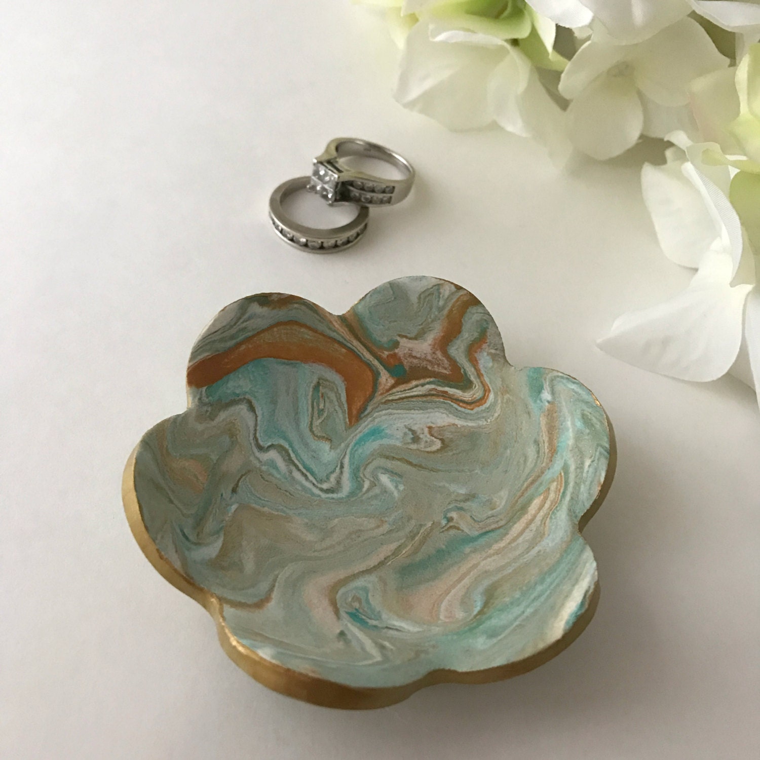 Aqua & Gold Trinket Dish Marble Jewelry Dish Women's Etsy