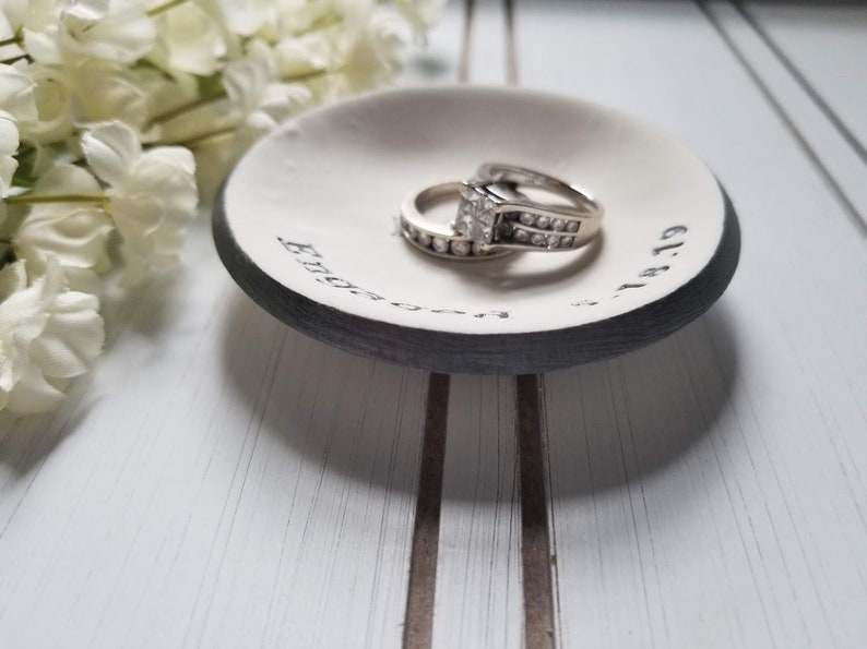 Engaged Ring Dish Engagement Gift For Her Bride To Be Gift Clay Jewelry Holder Personalized Jewelry Dish Custom Date Trinket Dish