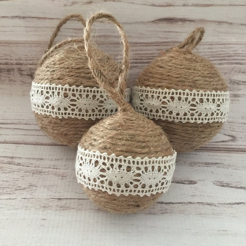 Twine Christmas Ornaments Lace Ornaments Rustic Christmas Etsy