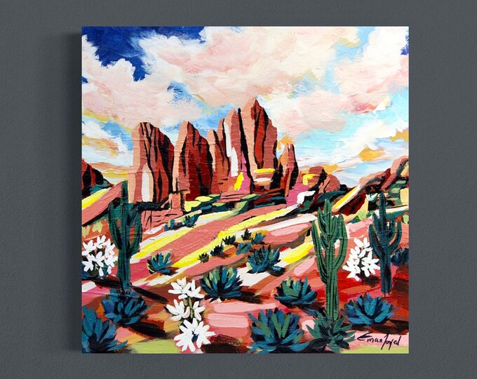 Original Painting, Contemporary Art, Abstract Painting, Arizona desert landscape, Abstract Arizona Artwork, 12x12" Ready to Hang