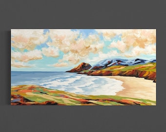 Original Seascape Painting, Contemporary Art, Mountain Painting, Acrylic on 15"x30" Canvas, Ready to Hang