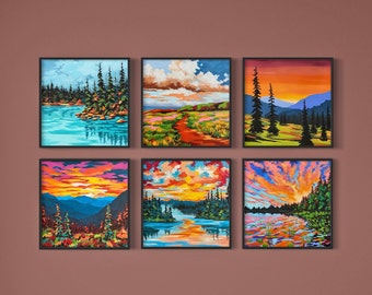 Fine Art Prints, Gallery Wall Set, Contemporary art, Set of 6 prints, Landscape Paintings, Square Prints, Giclée Print, Modern Painting