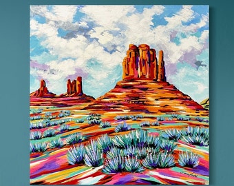 Original Landscape Painting, Contemporary Art, Monument Valley Painting, Acrylic on 30"x30" Canvas, Ready to Hang