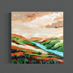 Original Landscape Painting, Contemporary Art, Mountain Painting, Acrylic on 10x10 Canvas, Abstract Paining, Ready to Hang image 1