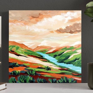 Original Landscape Painting, Contemporary Art, Mountain Painting, Acrylic on 10x10 Canvas, Abstract Paining, Ready to Hang image 3