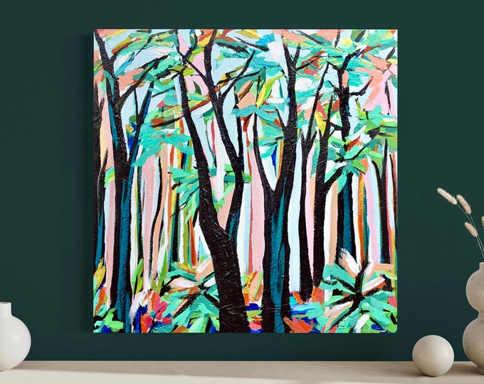 SALE, Original Painting, Contemporary Art, Acrylic Painting, Abstract Forest Painting, Landscape Painting, 24"x24" Ready to Hang