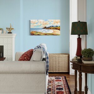 Original Seascape Painting, Contemporary Art, Mountain Painting, Acrylic on 15x30 Canvas, Ready to Hang image 3