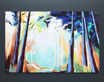 SALE, Original Painting, Contemporary Art, Acrylic Painting, Abstract Forest Painting, Landscape Painting, 32"x48" Ready to Hang