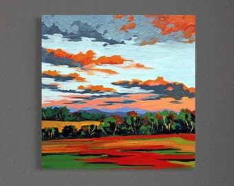 Original Landscape Painting, Contemporary Art, Acrylic on 12"x12" Canvas, Abstract Paining,  Ready to Hang