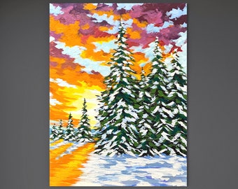 Original Painting, Contemporary Art, Abstract Forest Painting, Winter Painting, 24X18" Ready to Hang