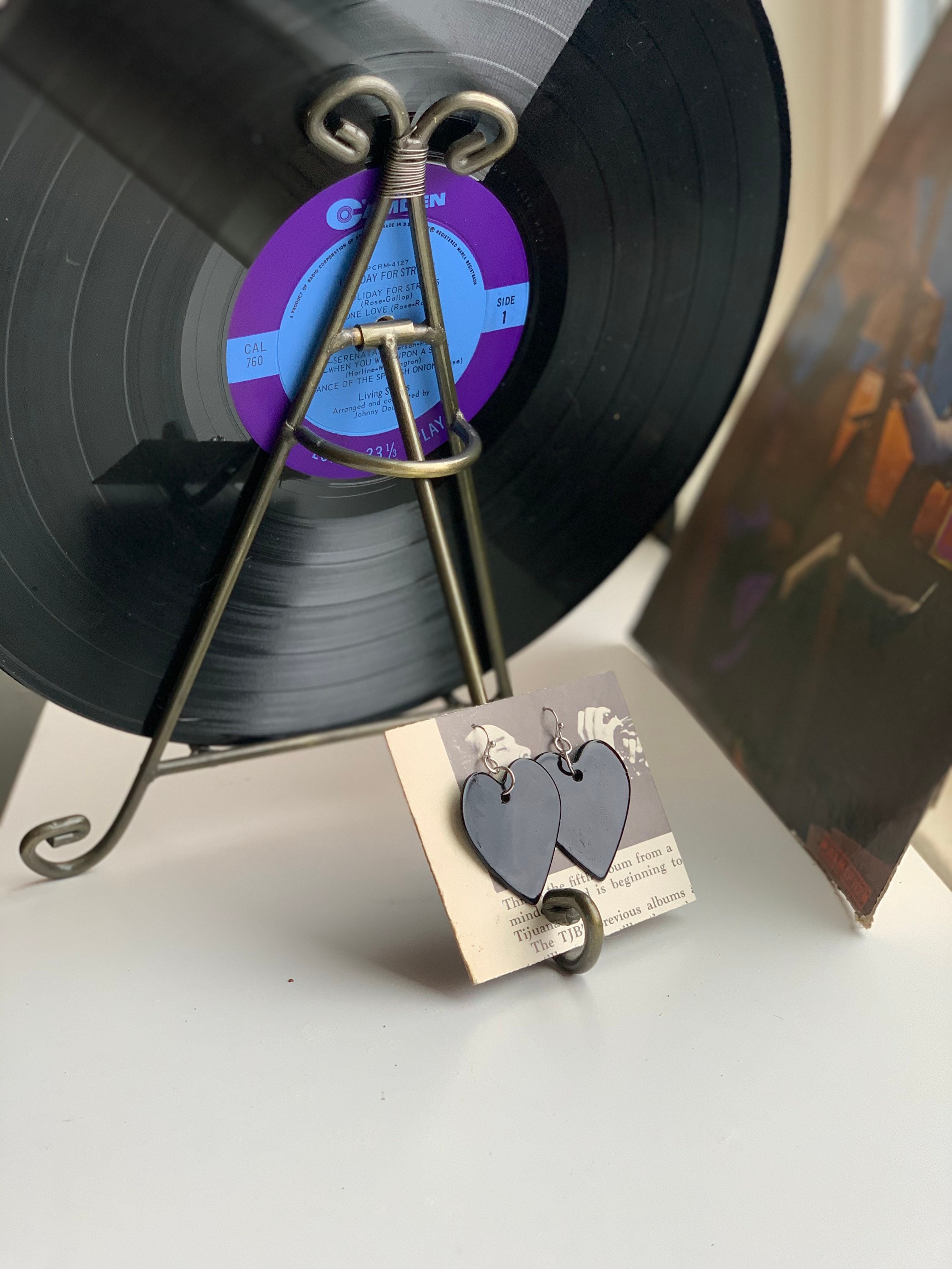 Recycled Vinyl Record Earrings Large Heart Etsy