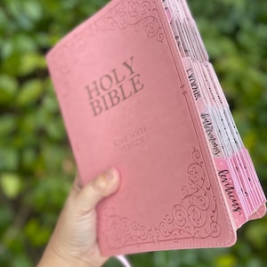 Pink KJV Bible with Handlettered Bible Tabs
