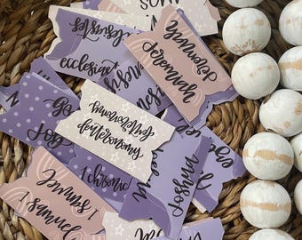 Lavendar Handlettered Bible Tabs: Laminated Sticker Tabs