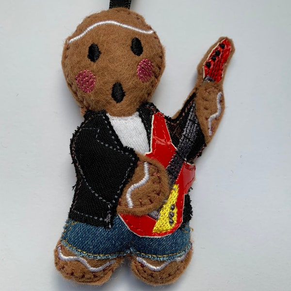 Guitarist gift boyfriend birthday, retirement gift music teacher, musician ornament, guitar player gift dad, gingerbread felt decorations.