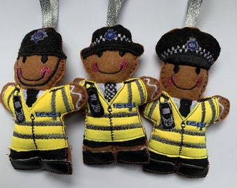 Gingerbread Policewoman Ginger Felt Christmas Hanging Decoration