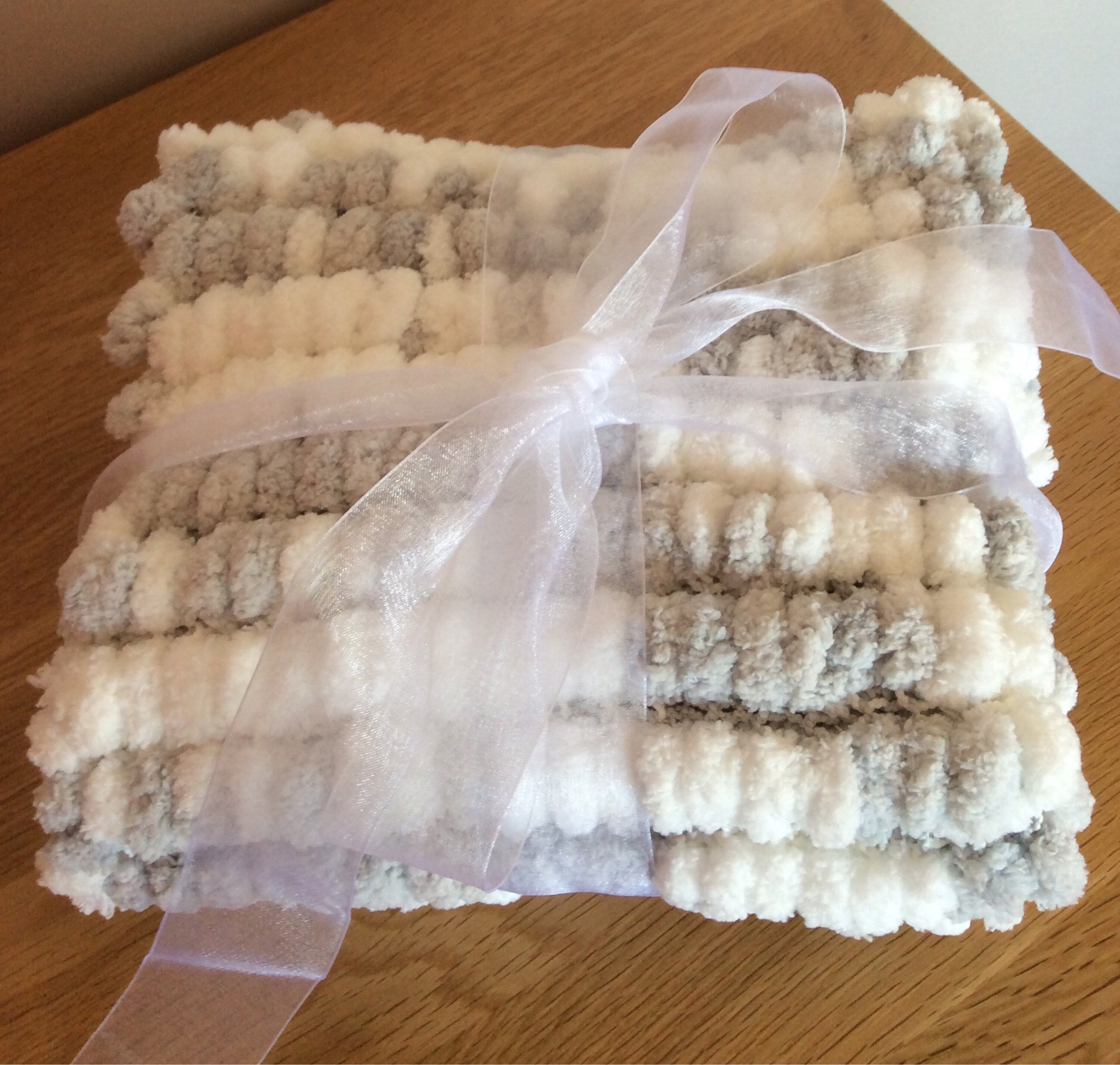 Baby Blanket Cover for Pram. Hand Knitted Pom Pom Wool Etsy UK