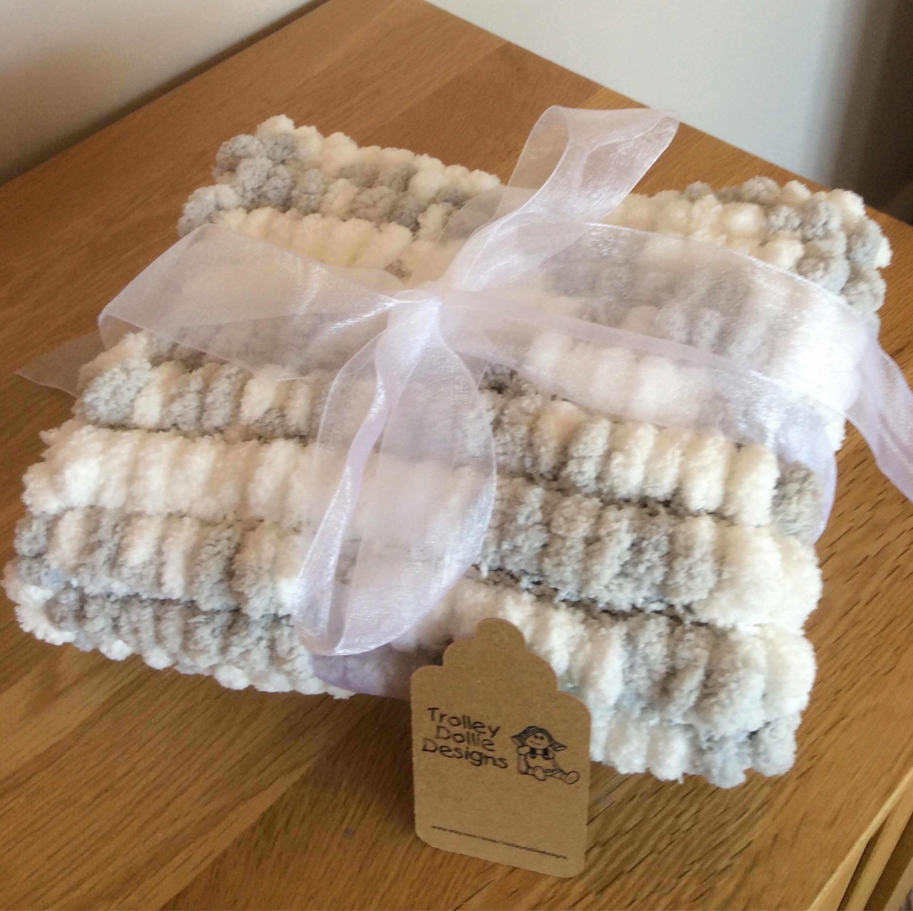 Baby Blanket Cover for Pram. Hand Knitted Pom Pom Wool Etsy UK