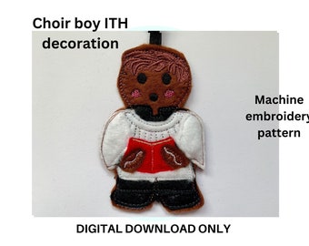 Choir boy gingerbread embroidery pattern, 4 x 4  ITH machine embroidery Christmas design, digital download, felt Christmas ornaments pattern