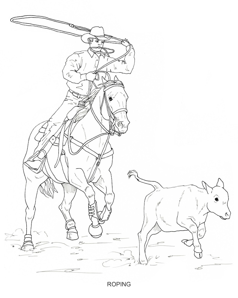 PRINTABLE set of 10 Western riding coloring pages Digital download image 4