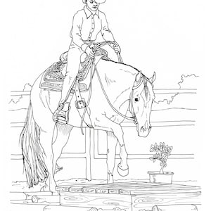 PRINTABLE set of 10 Western riding coloring pages - Digital download