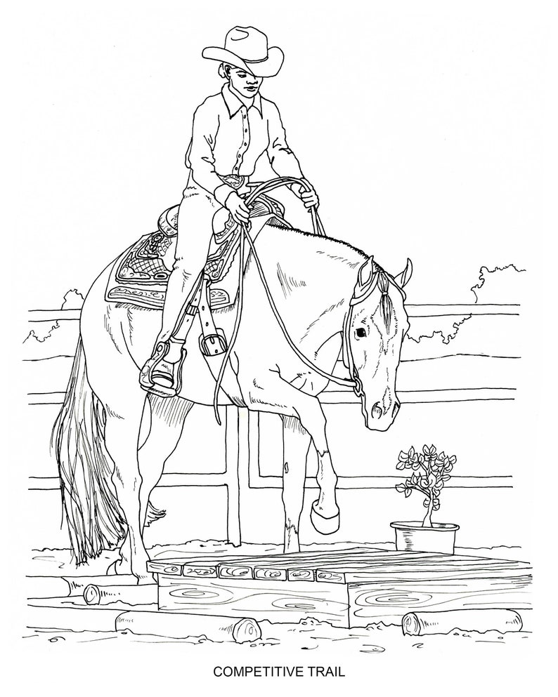 PRINTABLE set of 10 Western riding coloring pages Digital download image 1